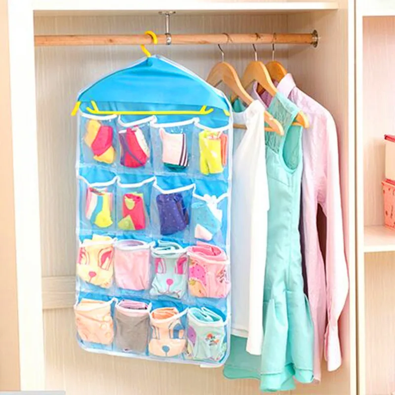 

Clothing Hanger Closet Shoes Underpants Storage Bag 16 Pockets Foldable Wardrobe Hanging Bags Socks Briefs Organizer closet