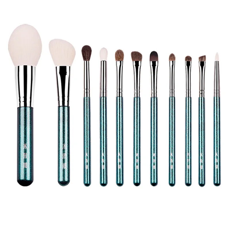 11pcs/set Green Makeup brushes set Soft Goat hair Powder sculpting eye shadow concealer detail eyebrow Make up brush kit Pro