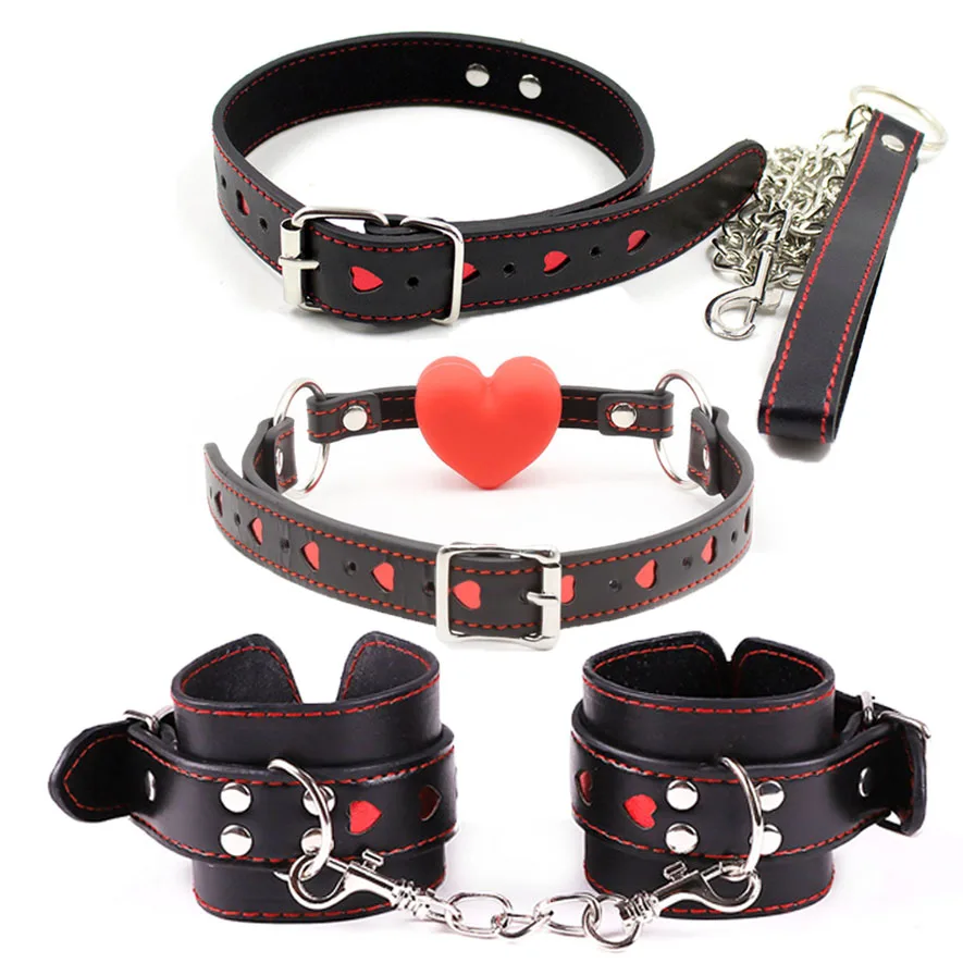 BDSM Slave Handcuff Collar Steel Leash Ankle-Cuffs Restraint Heart Bondage Fetish Gag Ball Cosplay Corp Wrist sex toy for Women