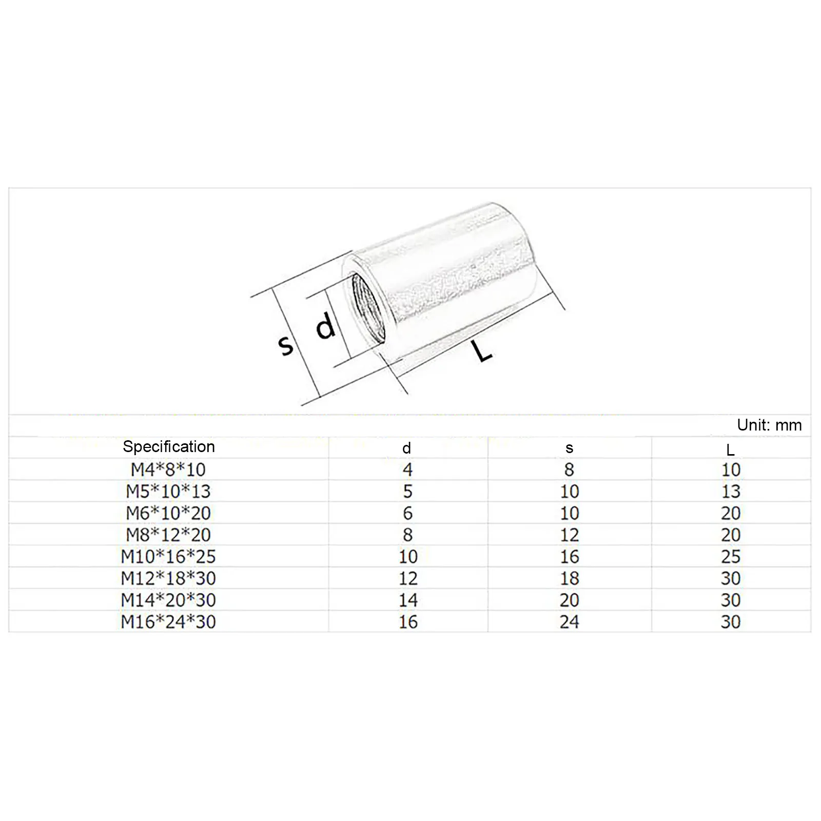 Round Coupling Nuts M3 M4 M5 M6 M8 M10 M12 M14 M16 304 Stainless Steel Extend Long Round Coupling Nut Connection Thread Nut