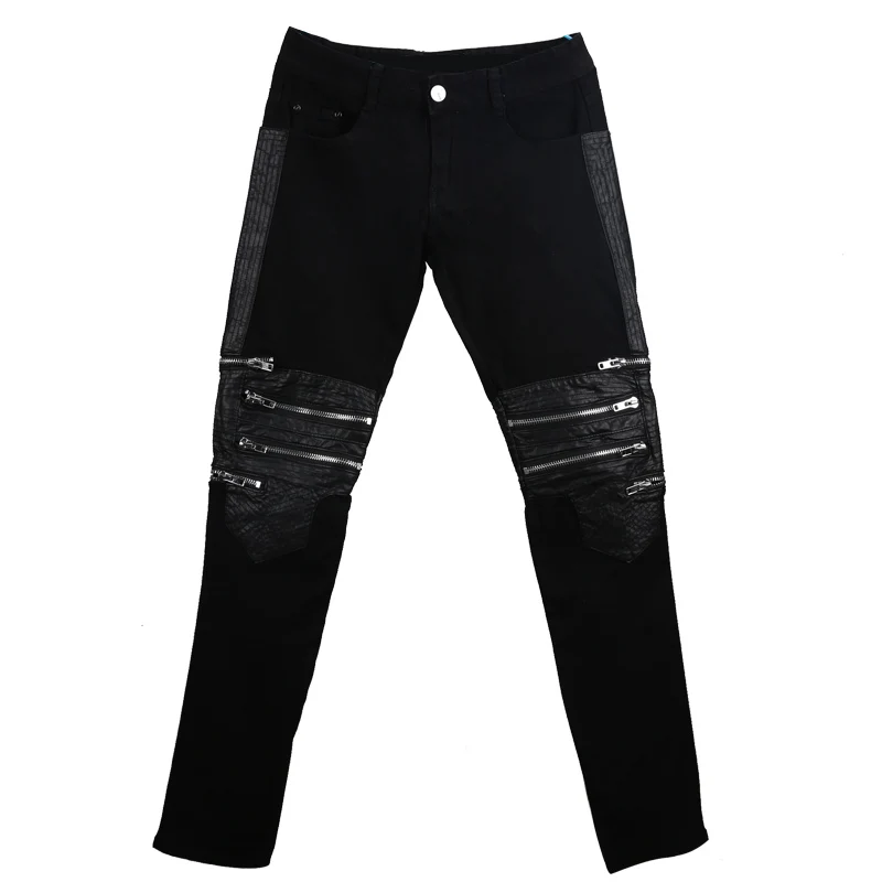 Pantalones vaqueros de cuero PU con cremallera para hombre, calzas ajustadas de talla grande, ideales para baile callejero, club nocturno, hip hop