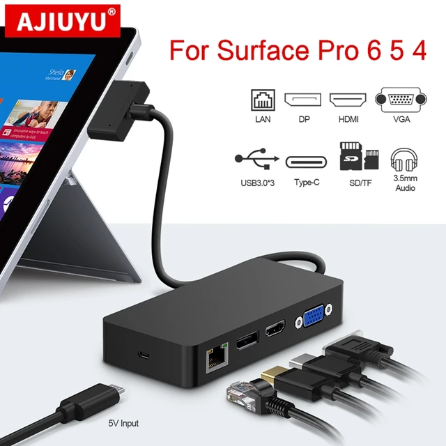 Ajiuyu-usb 3.0ハブ,microsoft surface pro 4 5 6 hdmi 4k dp vgaオーディオギガビットイーサネット アダプター,rj45 sd/tfドッキングベース,pc - AliExpress