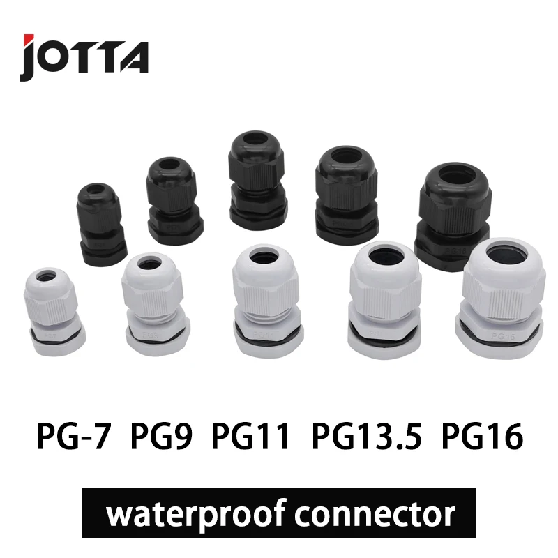 Waterproof Cable Gland 10Pcs Cable Entry IP68  PG7 PG9 PG11 PG13.5 PG16 White Black Nylon Plastic Connector