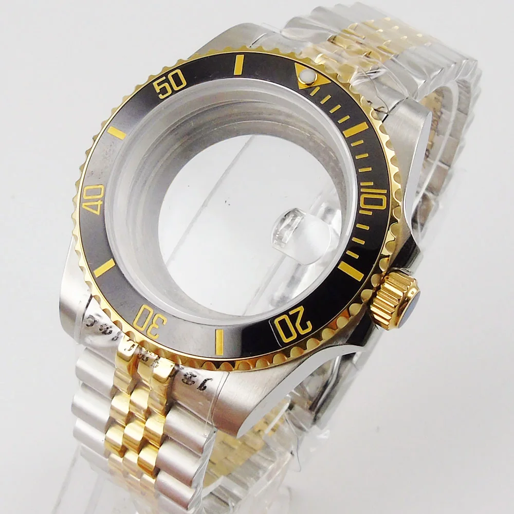 BLIGER fit NH35A NH36A ETA MIYOTA Two Tone Gold 40mm Watch Case Jubilee/Steel Bracelet Seeing Through Backcover