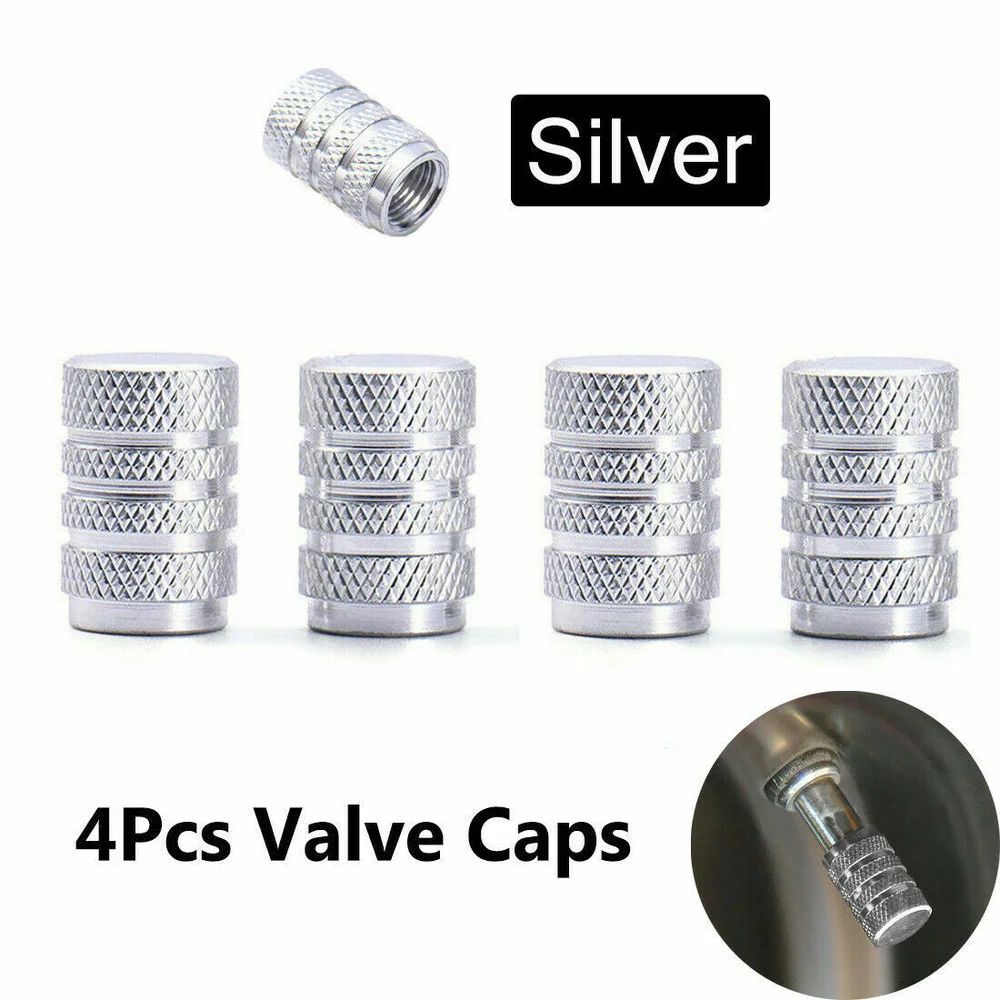 

4Pcs Silver High Quality Aluminium Alloy Material Wheel Tyre Tire Valve Stems Air Dust Cover Screw Cap for Car Truck Accessories