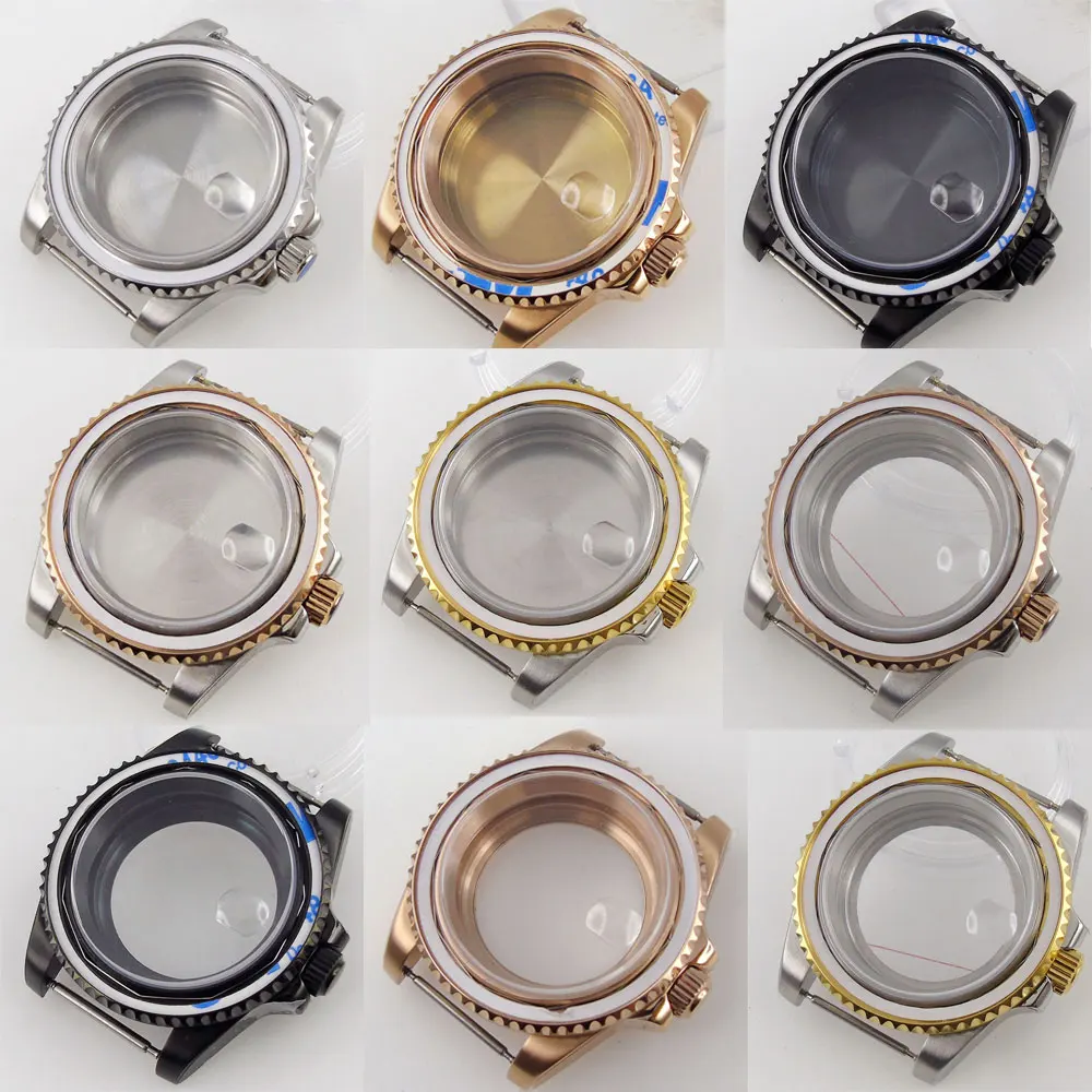 38mm 40mm Watch Case fit nh35a nh36a Rose Gold Black Silver Gold Bezel Ring Glass Back with Magnifier Screw Crown