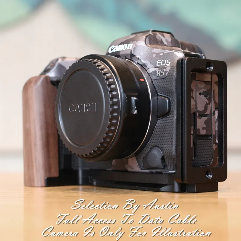 Hand Grip W Quick Release Plate L Bracket For Canon EOS R5 Walnut Hand Made Arca Swiss