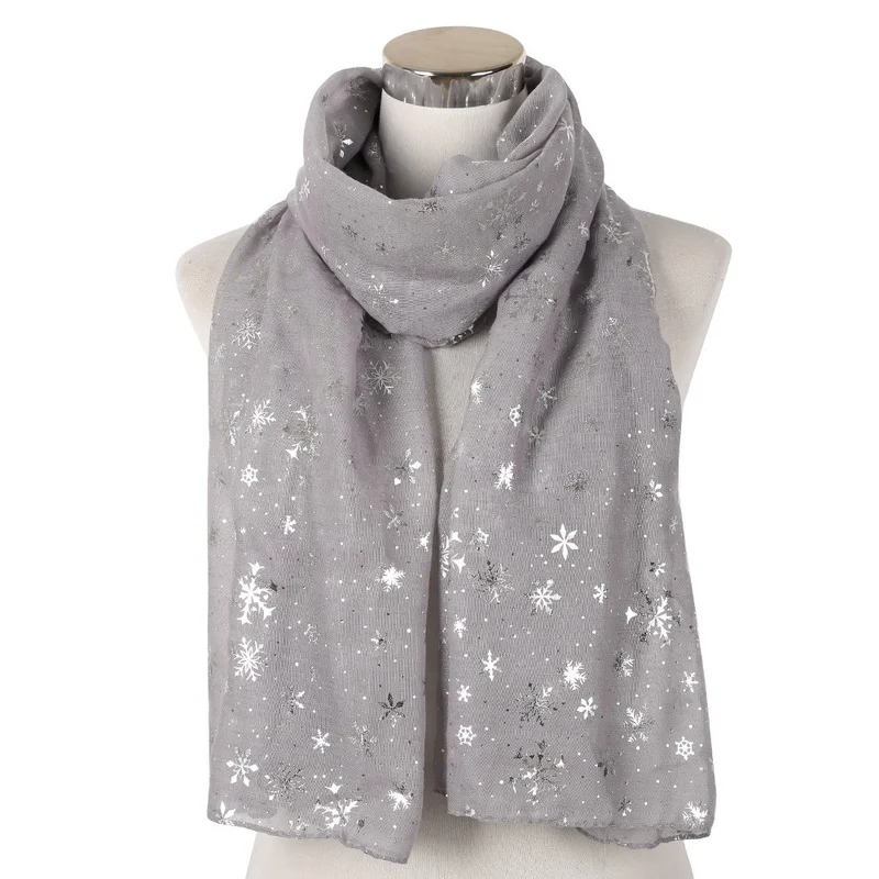 New Christmas Snowflake Printing Lady Scarf Fashion Holiday Gift Woman Scarves Cotton Blends Shawl, Wrap thin ventilate 180-70cm