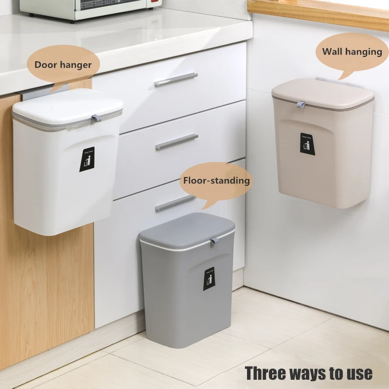 9L Wall Mounted Folding Waste Bin Kitchen Cabinet Door Hanging Trash Bin Garbage Car Trash Can Wall Mounted Foldable Cleaning