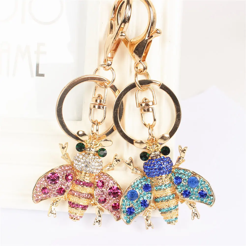 Bee Honeybee Insect Keychain Rhinestone Crystal Pendant Charm for Handbag Purse Bag Carkey Gift