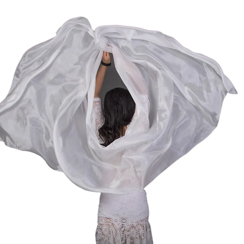 Belly Dance Silk Veil For Girl Women Light 100% Silk Handmade 24 Colors Solid Chinese Dance Veil Belly Dance Shawls Wraps White
