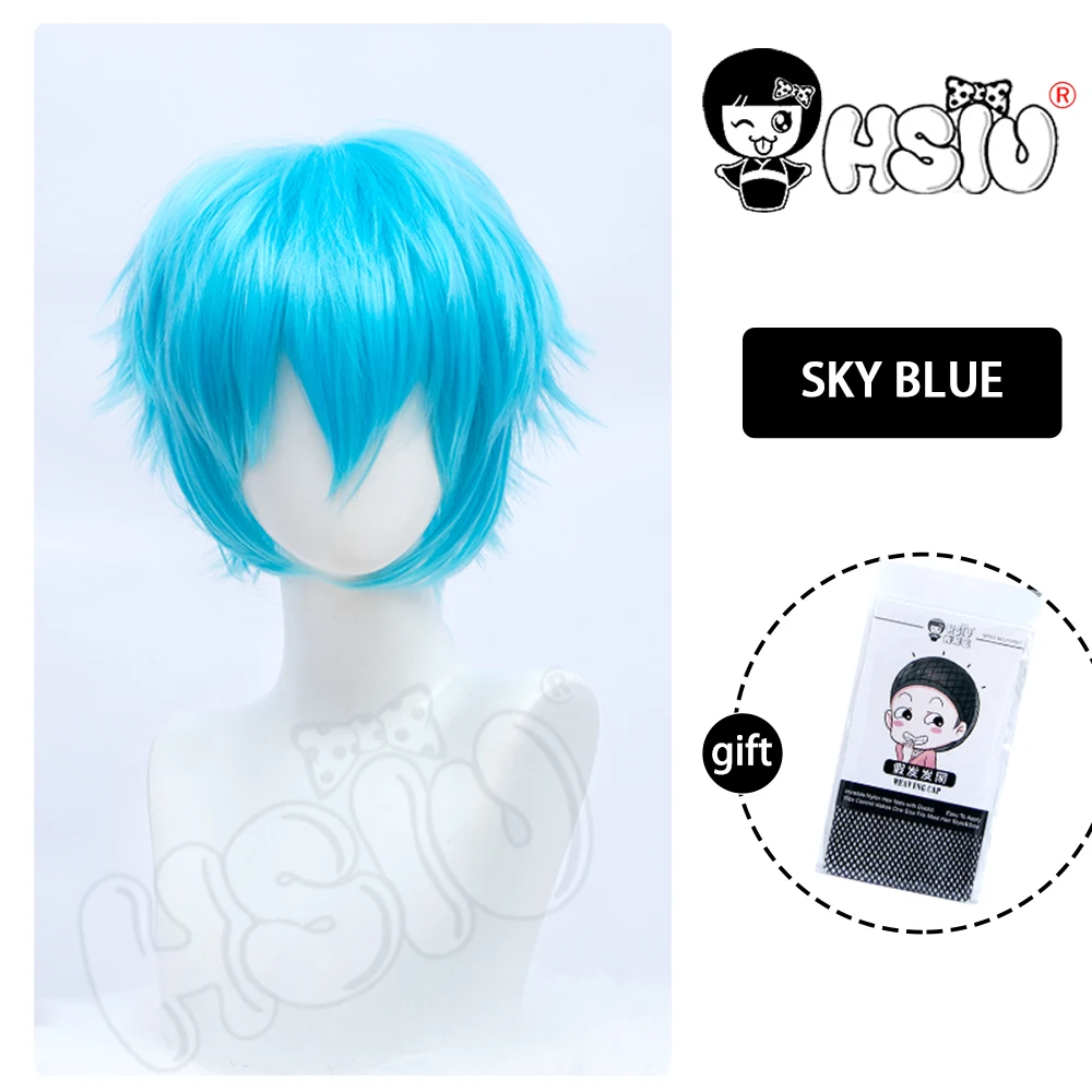 「HSIU Brand」cosplay Wig 17color short Wig Sky blue Silver light pink brown Taro green Party synthetic wig+Free wig cap