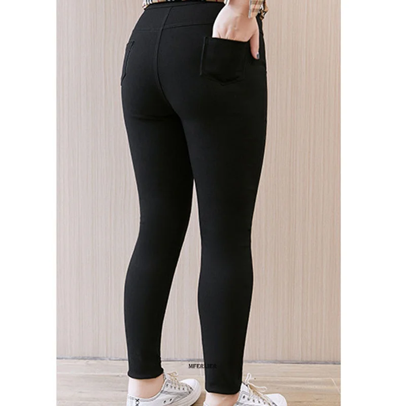 Plus Size 10XL 150kg Women Pencil Pants High Waist Skinny Autumn Legins Feminina Trousers Black Color Elastic Wast Big Pants