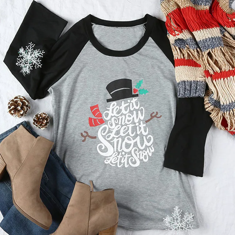 

Female T-shirt T Tops Merry Christmas Tee Cool Women T-shirts Winter Snow Man Tee Top Women