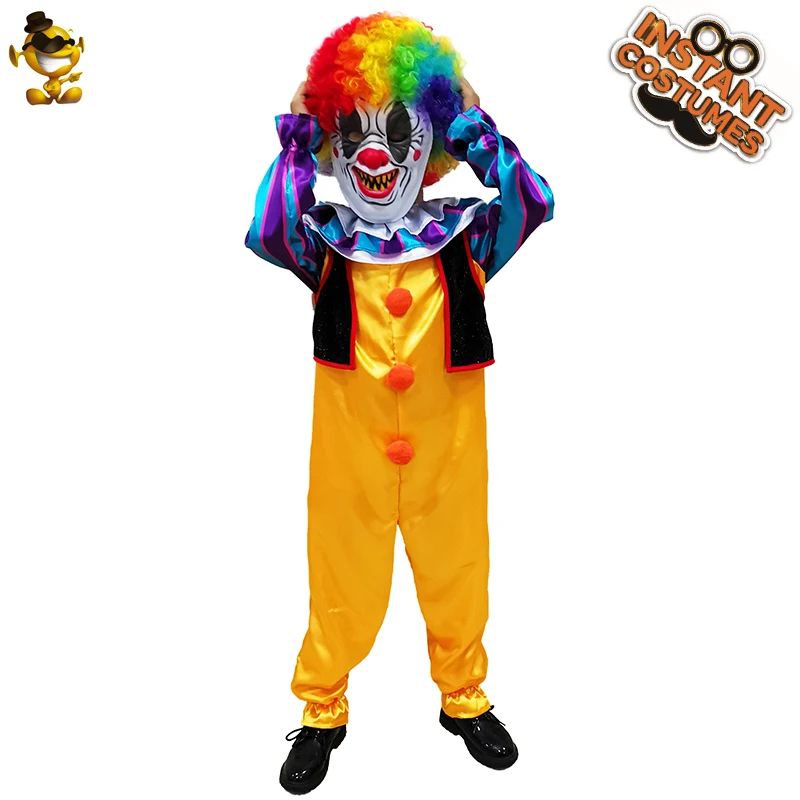 Scary Clown Costumes Boys Role Play Halloween Costumes Cosplay Kids clown Clothes Colorful wig Clown Costumes