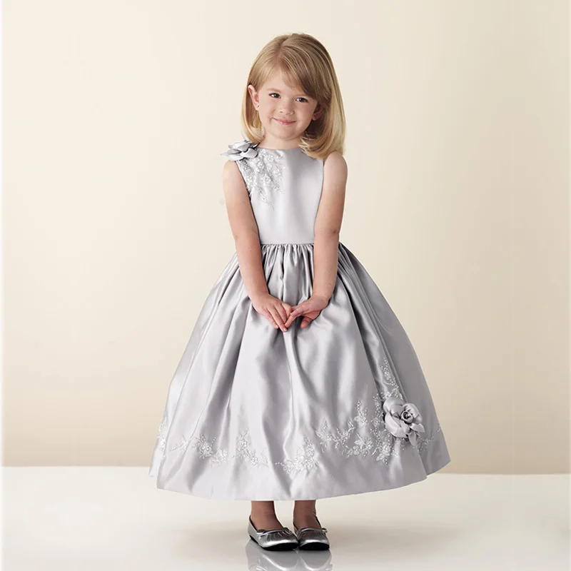 2015 Girls Pageant Dresses Hot Scoop Reference Images Free Shipping New Arrival Satin Flower Girl Dress Baby Party Custom Made