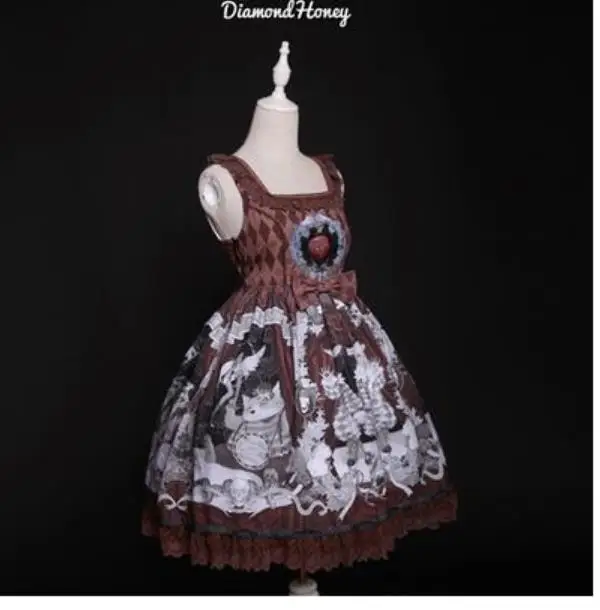 Japanese kawaii girl sweet lolita dress retro palace printing lace bowknot victorian dress gothic lolita jsk loli jsk cos