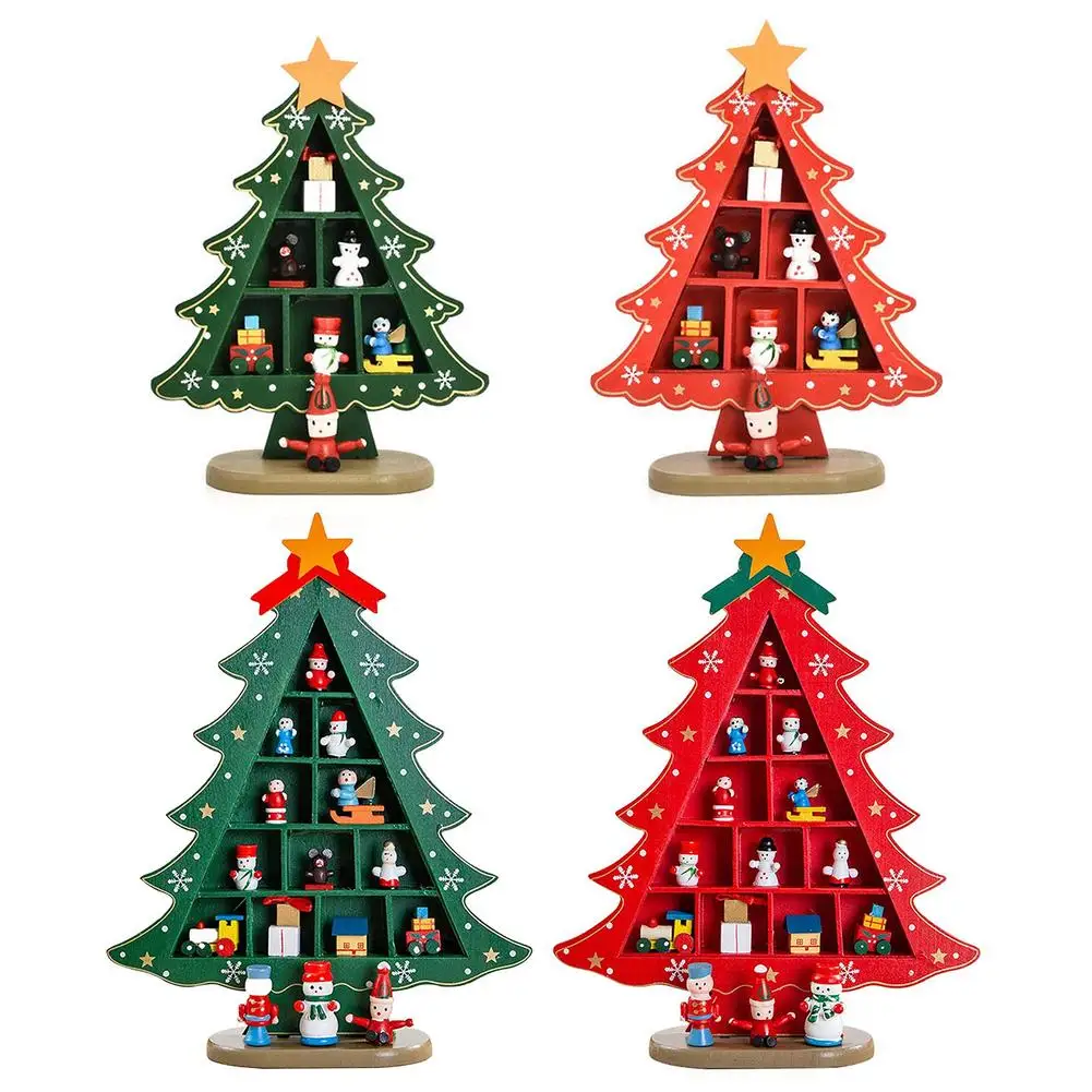 Christmas Decorations Indoor Mini Wooden Xmas Tree Desktop Ornaments Small Christmas Tree For Home Shopping Mall Window Decor