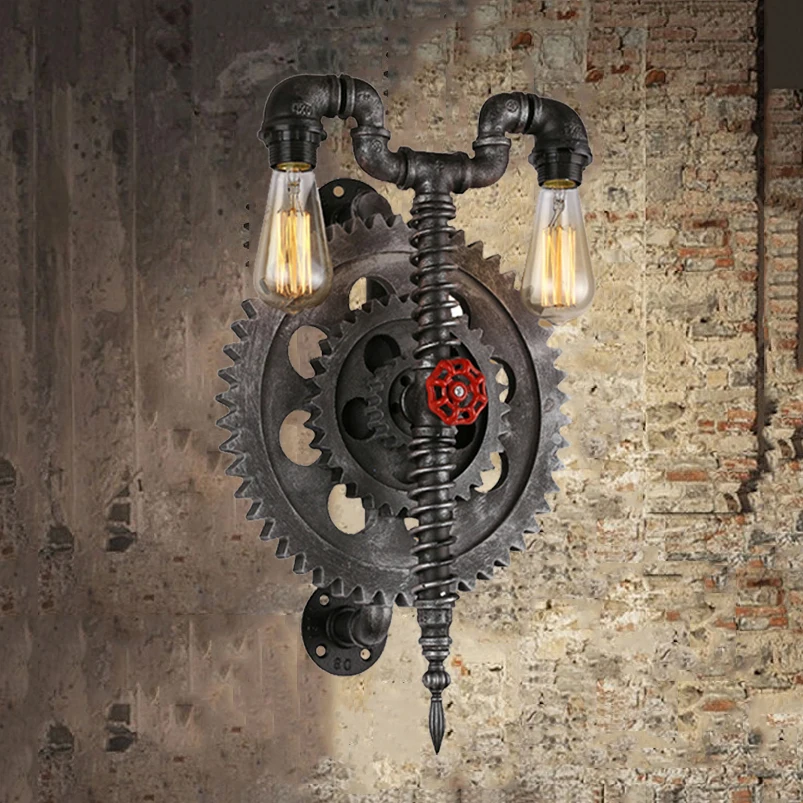 Retro Loft Wall Lamp Vintage Gear Water Pipe Light Restaurant Living Room Bedroom Aisle Cirrodor Bar Club Cafe Wall Sconce Bra