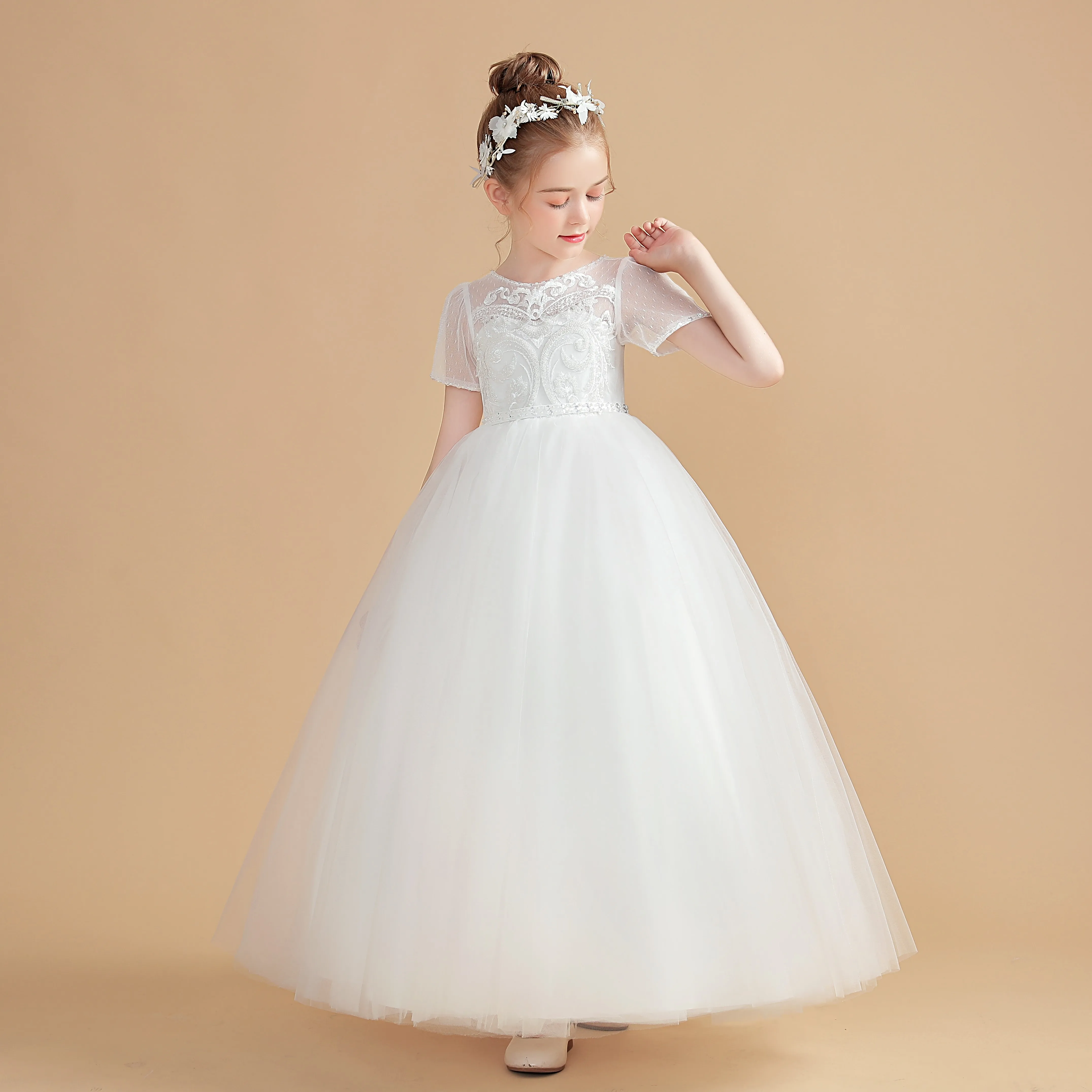 Classical & Elegant Flower Girl Girl Dress For Kids First Communion Wedding Event Pageant Birthday Eveing Party Celebration Prom