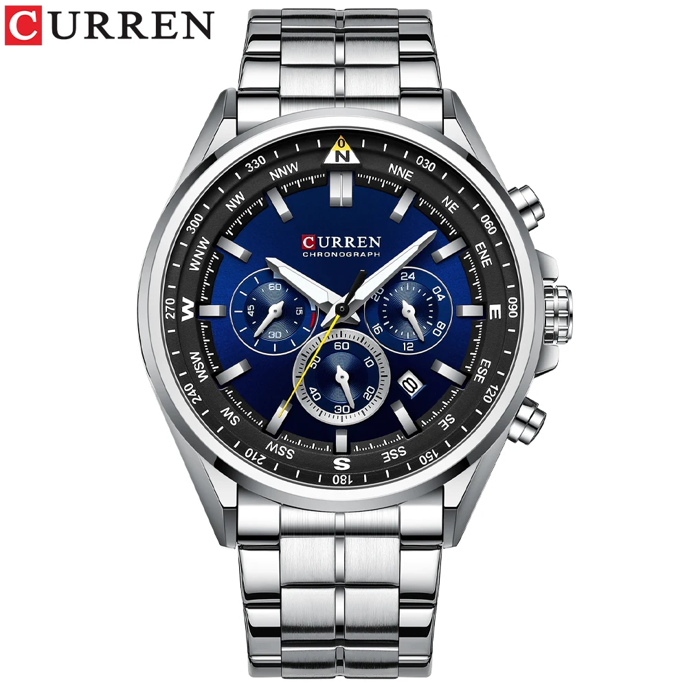 CURREN Luxus-Armbanduhren für Herren, Edelstahl, Quarz-Armbanduhren mit Chronograph, lässige Sportuhr 6
