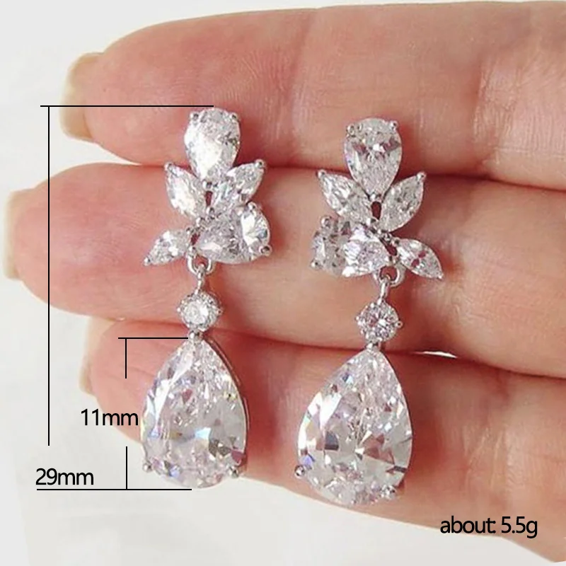 Huitan Transparent Cubic Zirconia Dangle Earrings Women for Engagement Wedding Graceful Lady's Earrings Party Fashion Jewelry image 3