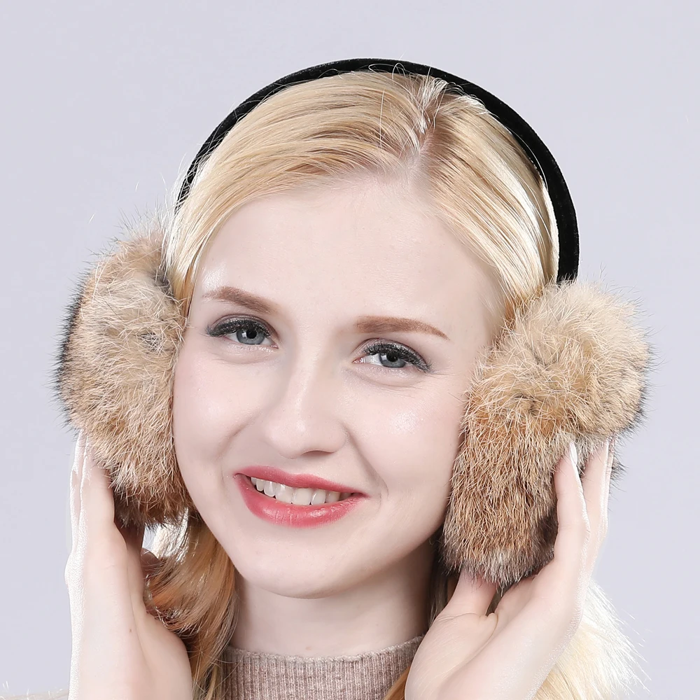 2024 Women Winter Outdoor Real Rabbit Fur Earmuffs Girls Warm Plush Rabbit Fur Earflaps Thermal Lady Natural Rabbit Fur Earmuff