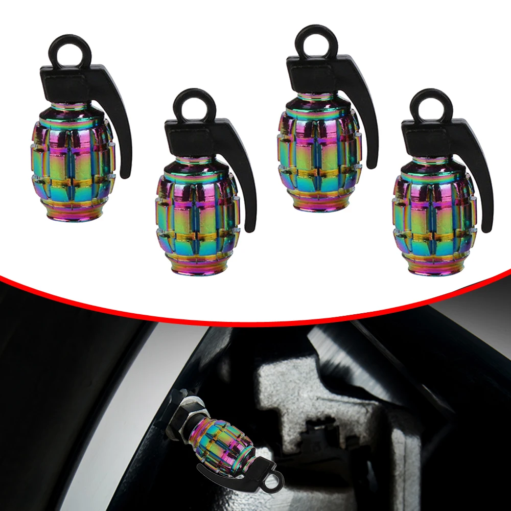 4pcs Neo-Chrome Grenade Aluminium Fit For Car Motorcycle Bike Bicycle BMX Wheel Tyre Valve Metal Dust Caps Car Accessories