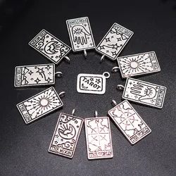 15pcs Silver Plated Witch Divination Tarot Card Moon Sun World  Pendant  DIY Charm Bracelet Necklace Jewelry Crafts Making