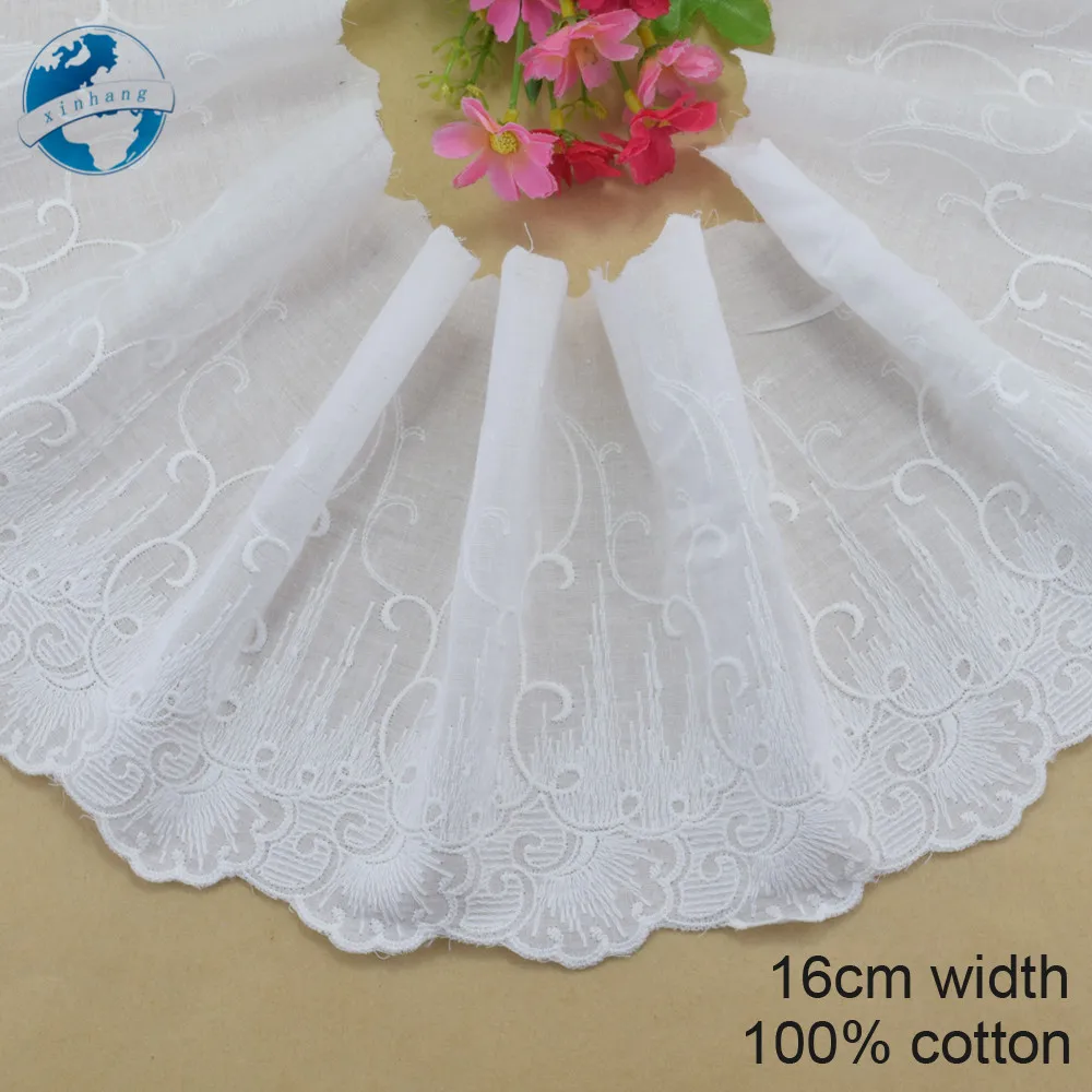 16cm Wide 100% Cotton Embroid Lace Sewing Ribbon Guipure Trim Wedding Decoration DIY Dolls Colthes Accessories Lace Edge#4098