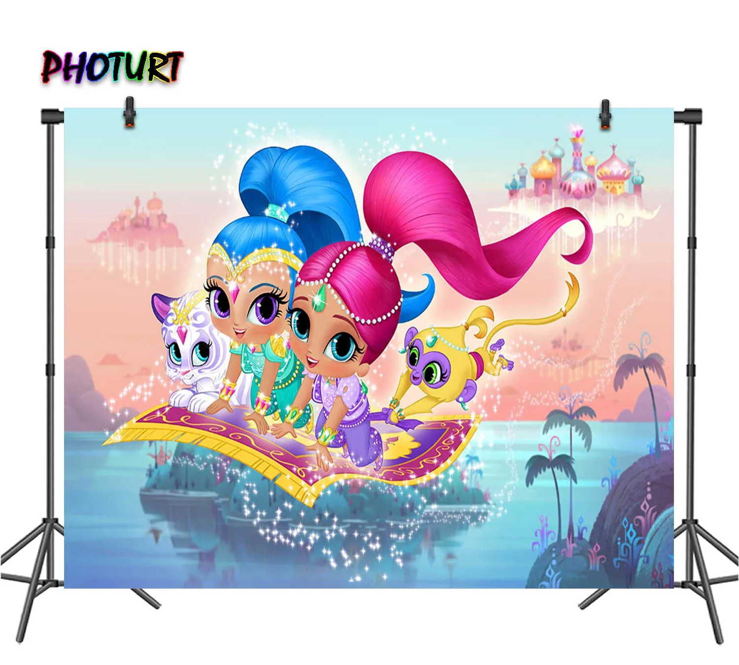 

PHOTURT Shimmer and Shine Photography Backdrop Girls Baby Birthday Background Pink Blue Clouds Custom Vinyl Photo Studio Props