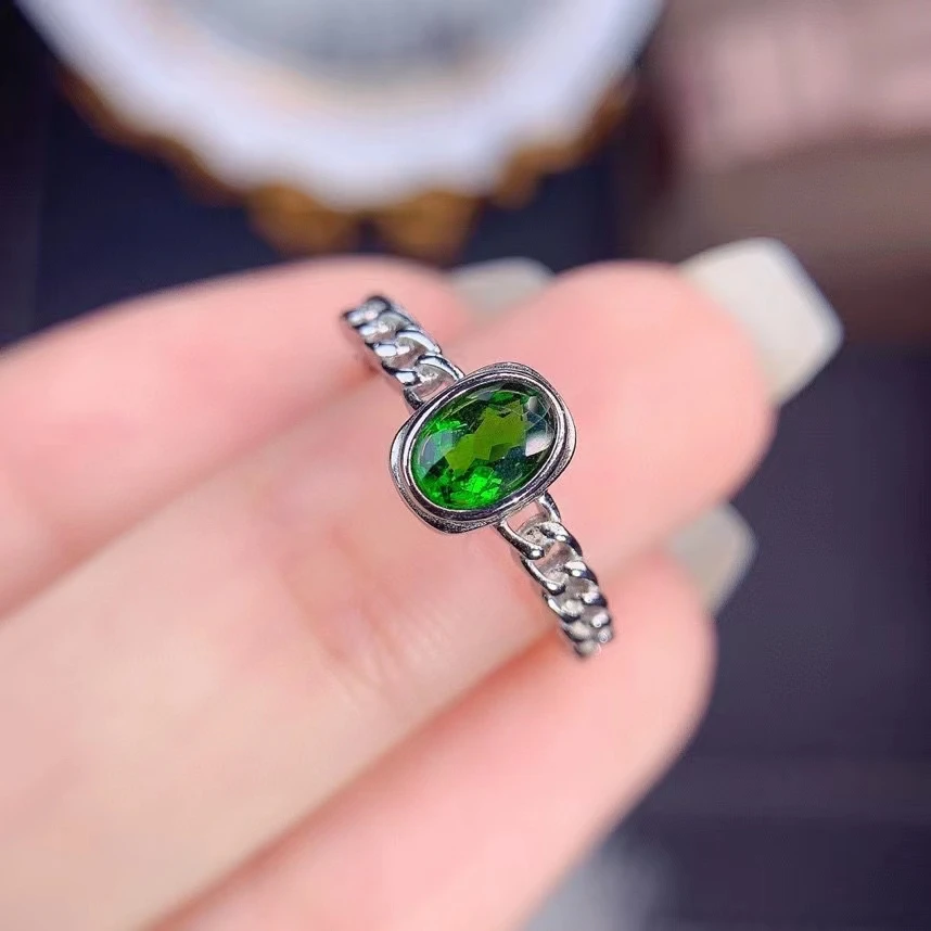 Fine Jewelry 925 Sterling Silver Inlaid With Natural Gemstone Luxury Elegant Simple Diopside Women's OL Style Ring Support Detec