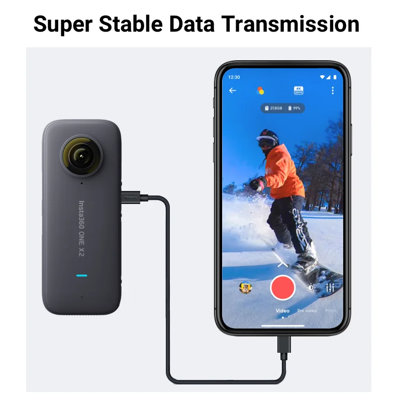 Insta360-x3/one x2 usb tipo c cabo de transferência para android, ipad, mac, insta 360, câmera do esporte, acessórios originais