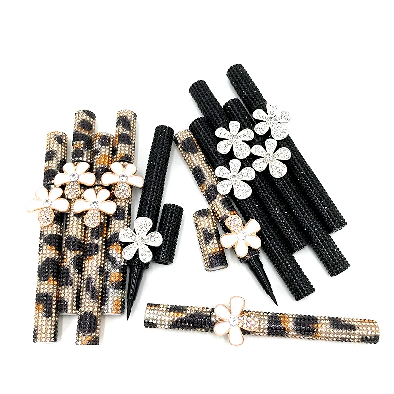 Self-adhesive 2 In 1 Magic Lash Liner Glue Pen No Magnetic No Glue Diamond Bling Flower Black Liquid Eyeliner