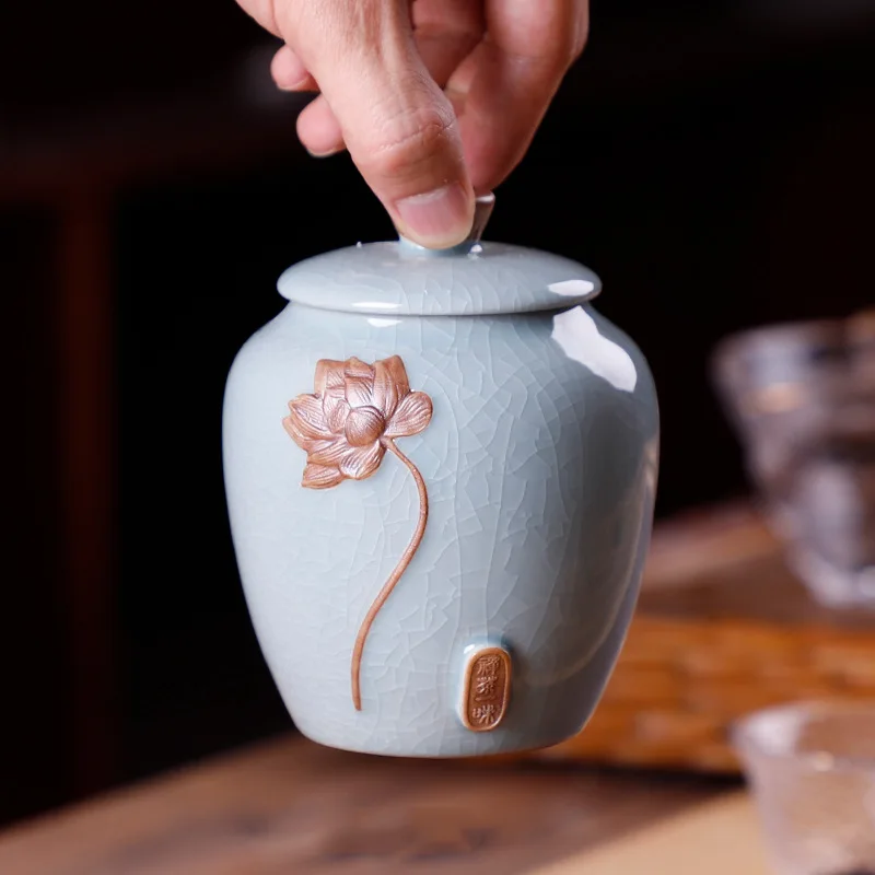 

Flower Pattern Tea Box Porcelain Tea Caddy For Kitchen Decor Portable Sealed Jar Moisture-Proof Coffee Canister Tea Accessories