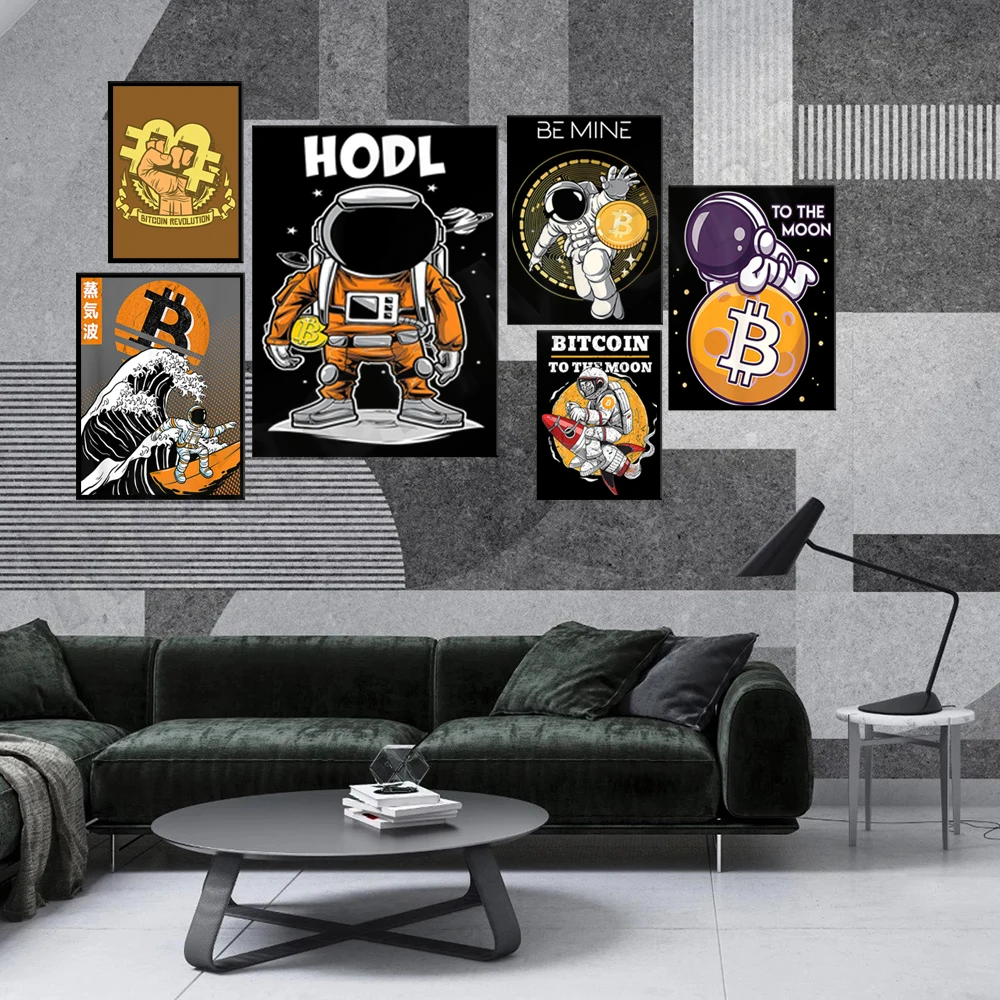 Bitcoin revolution market poster and printed modern office home decoration  wall painting
