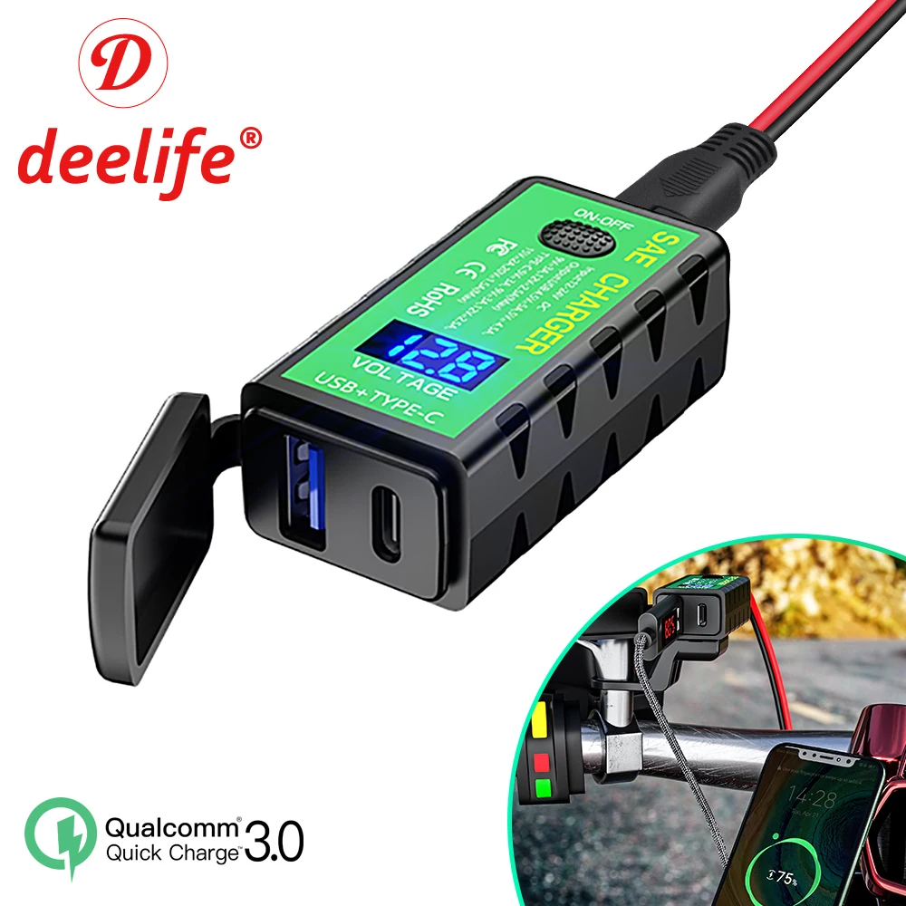 Deelife USB Motorcycle Charger Waterproof Voltmeter for Moto Motor Motorbike 12V Power Supply Socket Fast Charging Dual Port