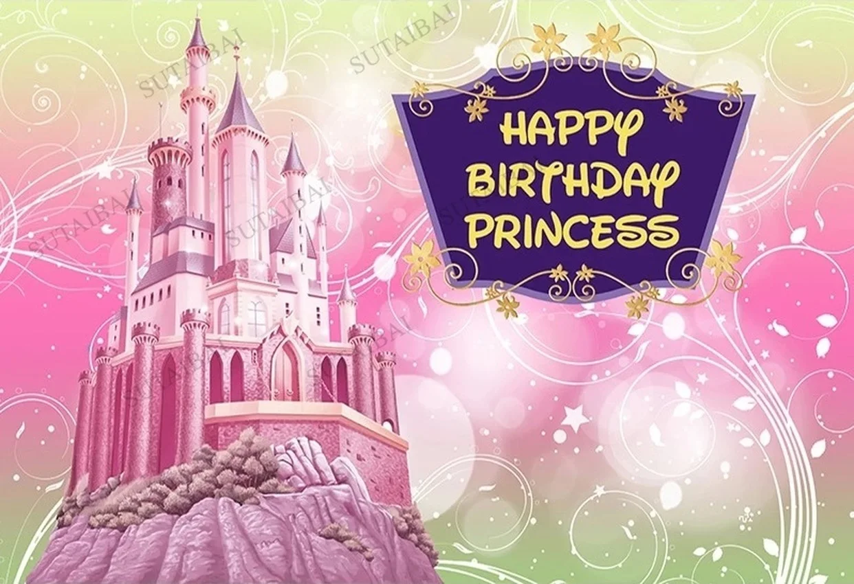 女の子のための誕生日の写真の背景,ピンクの城,光沢のあるボケ,パーティーの写真,カスタマイズ可能なビニールの背景