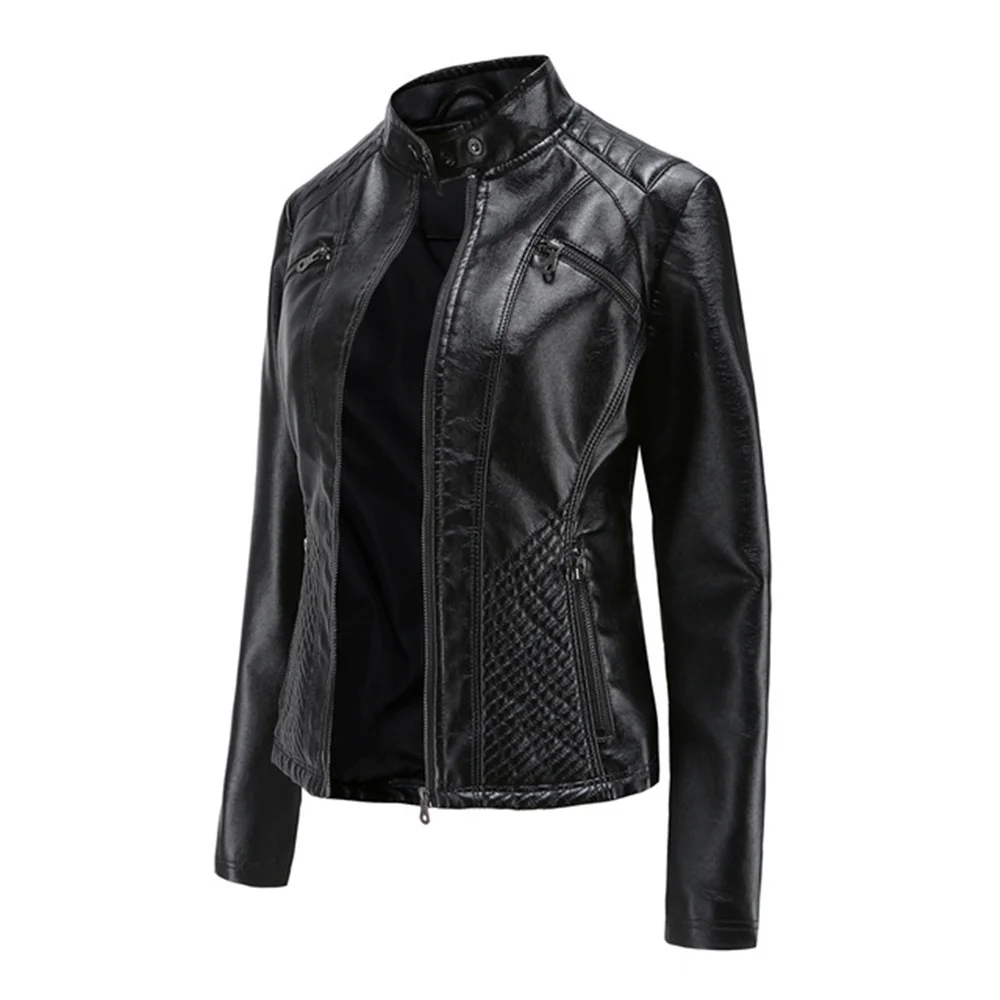 Ladies Leather Jackets New  Slim Moto Bikers Coat Women Long Sleeved With Zipper Spring Autumn Short Casual Outerwear