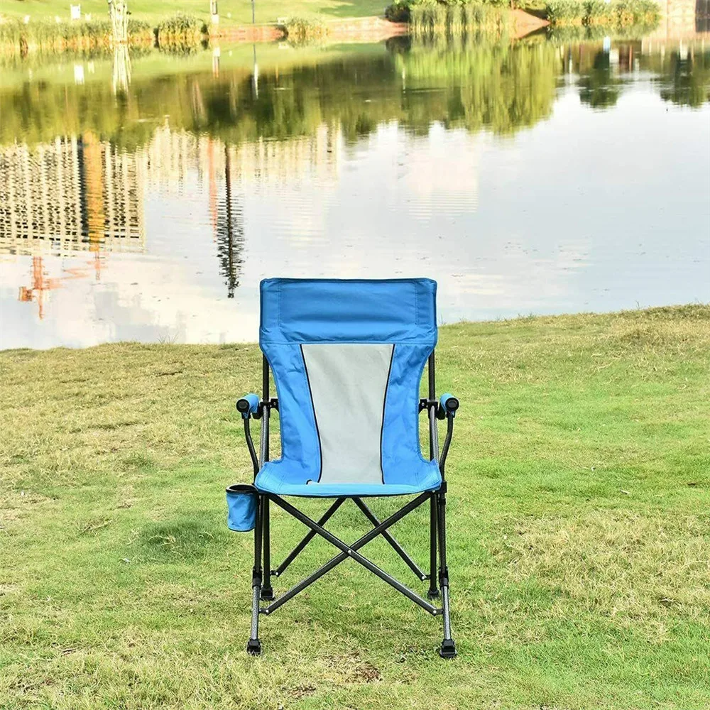 

Portable Folding Camping Chair 600D PVC Enlarge Steel Tube Frame Load-Bearing 350 Lbs with Cup Holder&Cushion Blue[US-Depot]