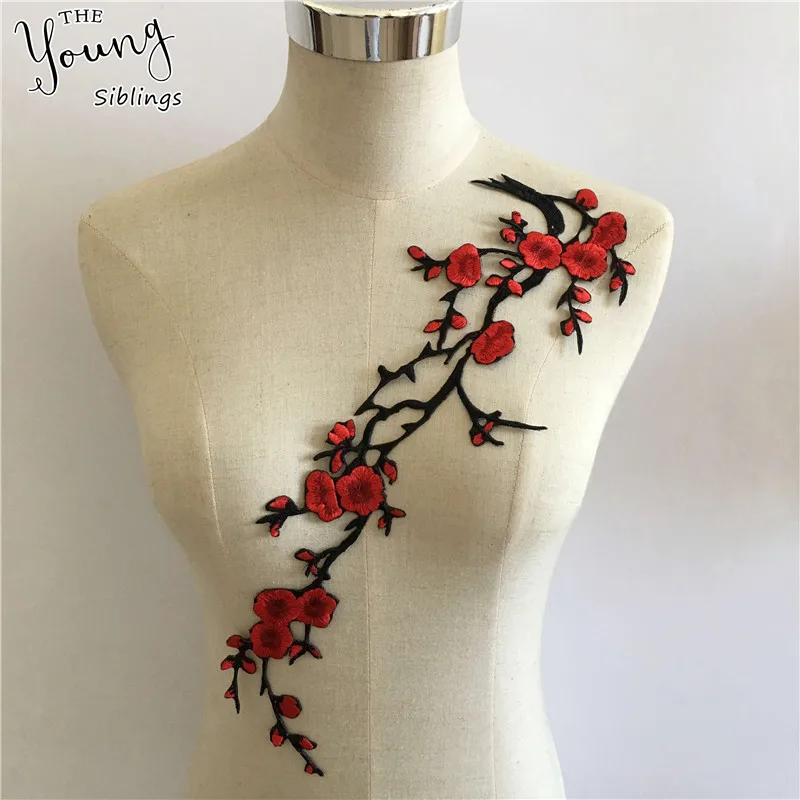 Aplique de cuello de flor de ciruelo para cuello, bordado, costura en parches, accesorios de tela de costura, venta gratis, 1 ud.