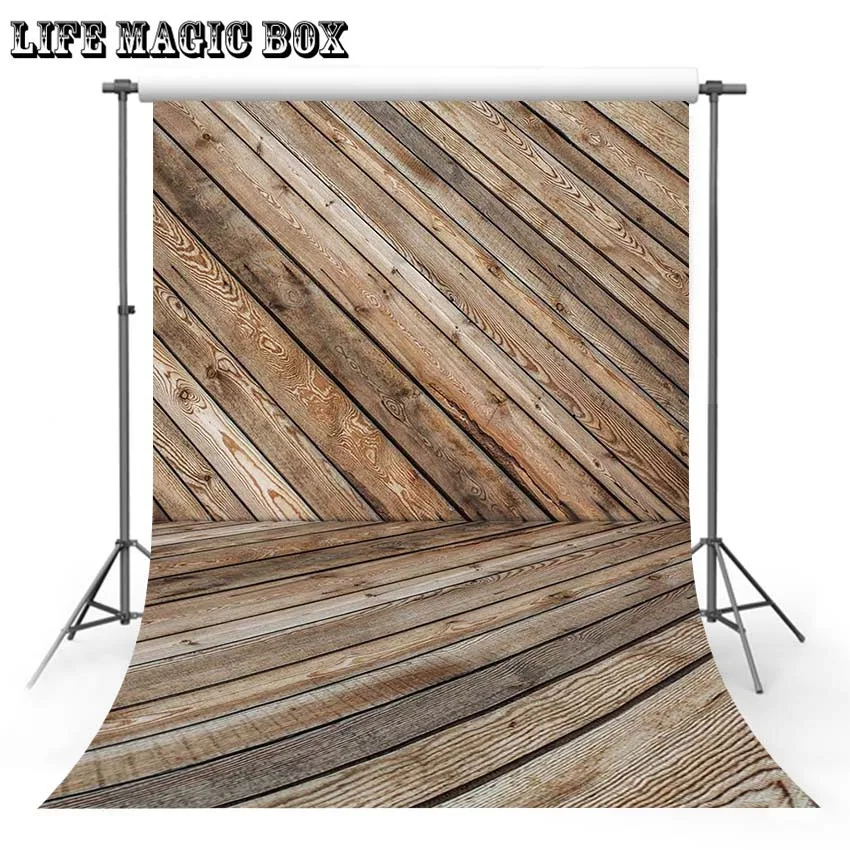 LIFE MAGIC BOX Twill Yellow Wooden Board Photo Wallpaper Holiday Background Funny Backdrops Floor-448