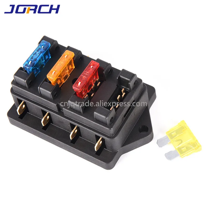 1 Set 4 Way Black Car Medium Relay Fuse Box Assembly with 4 Pcs Fuse for 12V 24V