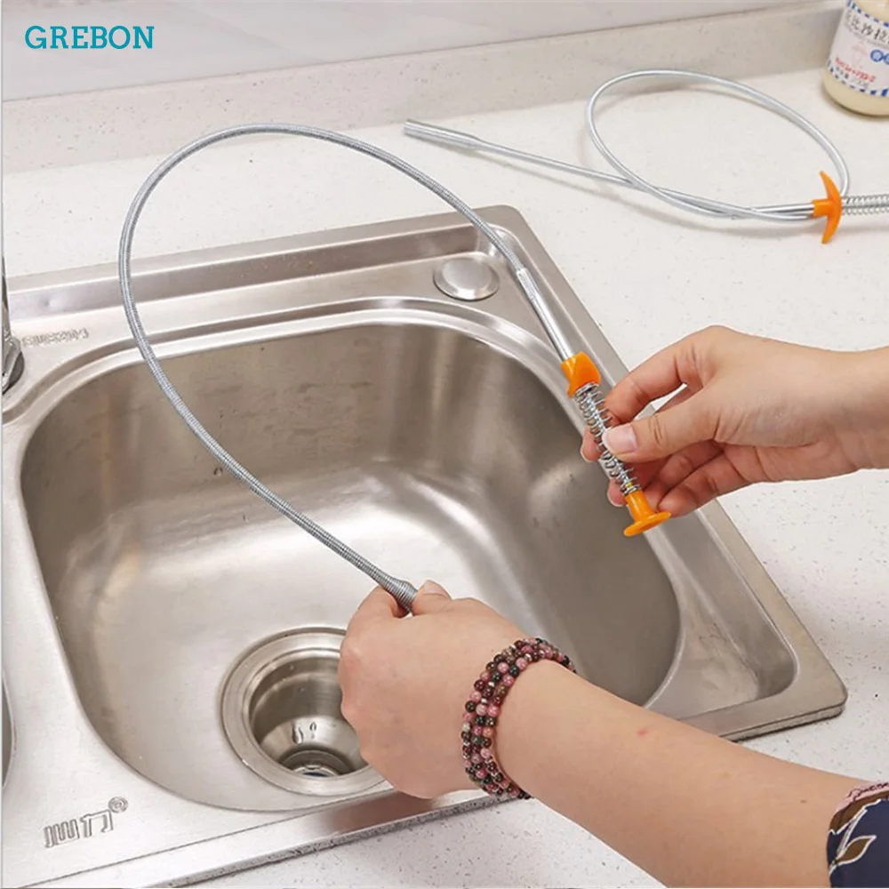 Spring Pipe Dredging Hair Hook Sewer Cleaner Sink Drain Stick Bathroom Accessories Flexible Kitch Claw Tool Toilet Removal 83cm