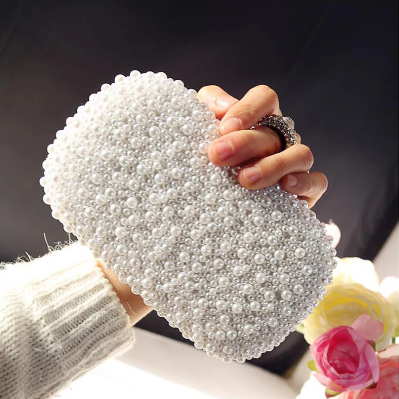 

Clutch Beaded Wedding Bridal Evening Bags Hollow Fashion Women Clutch Pearl Diamonds Handbags Shell Design for Party Diner Purse