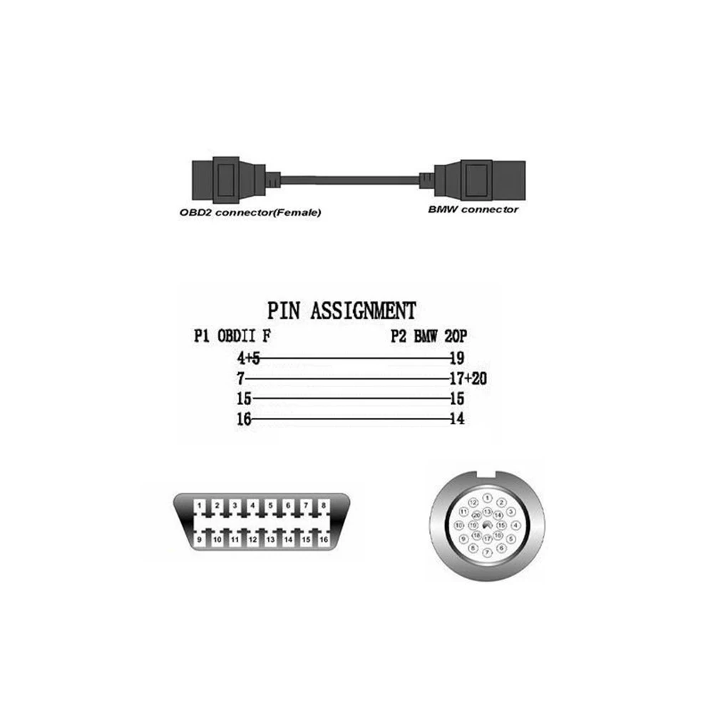 OBD Cable for BMW E31 E32 E34 E36 VAG 20pin OBD1 To 16pin OBD2 Connector Adapter Cable 20 PIN Diagnostic Connector