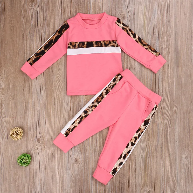 Mildsown Girls Boys Leopard StripeClothing Sets Fall Winter Long Sleeve  Tops Pants Outfit Print Tracksuit 1-6Y Children Clothes