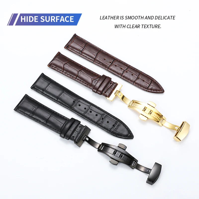 Leather Alligator Strap 12 14 16 18 19 20 21 22 24mm Universal Watch Steel Buckle Strap Wrist Strap Bracelet + Tools