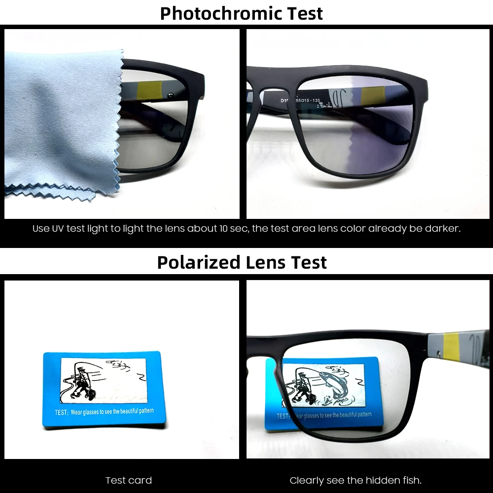VIVIBEE Driving Chameleon Sunglasses Photochromic Men Change Color Polarized Square Matte Frame Male Outdoor Sports Eyewear
