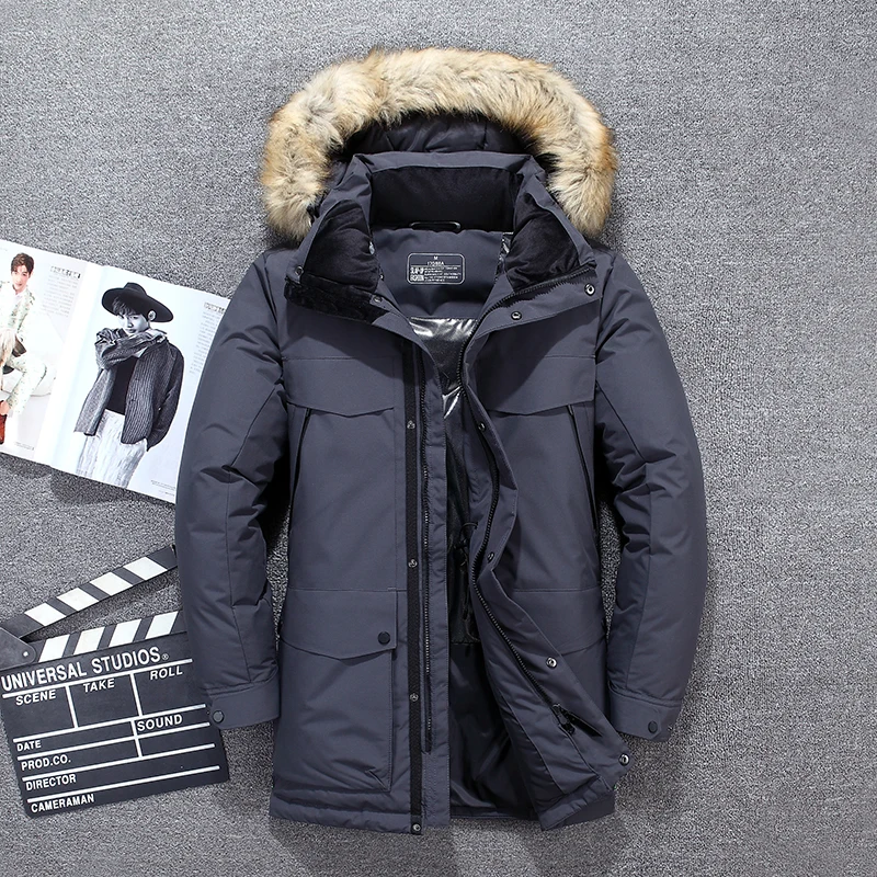 Asesmay Brand Clothing 2020 Men Down Jacket Winter Coat Fur Hooded Parka Thicken Warm Fashion Tracksuit Joggers White Outerwear